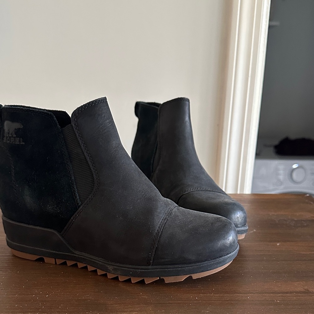 Sorel Black Wedge Ankle Booties